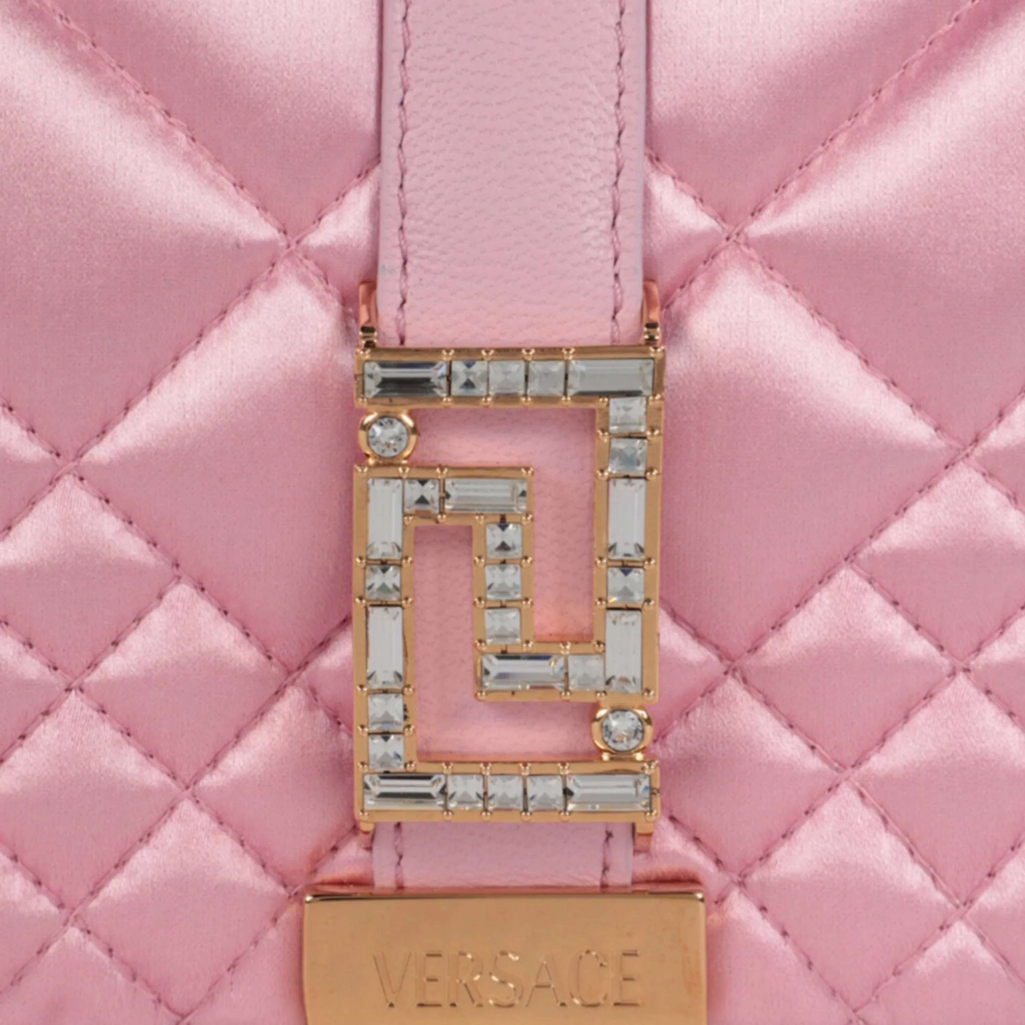 Versace Greca Goddess Pale Pink Quilted Satin Women's Shoulder Bag 1010951-1A08808-1P88-60009