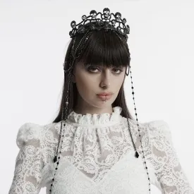 Women's Gothic Rhinestone Skull Crown with Beaded Chain