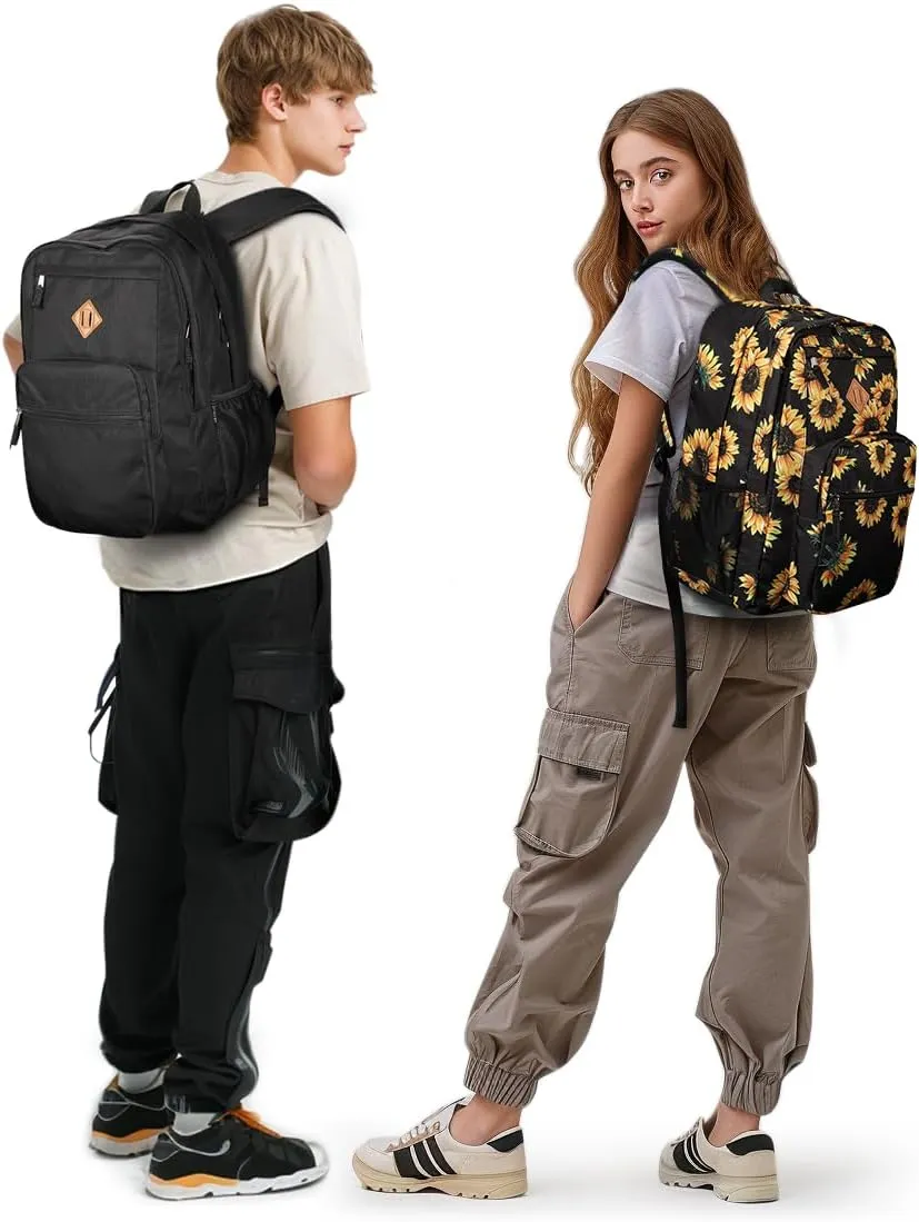 ZORFIN 26L Black Backpack for School, College, and Travel: Water Resistant Bookbag with 8 Compartments