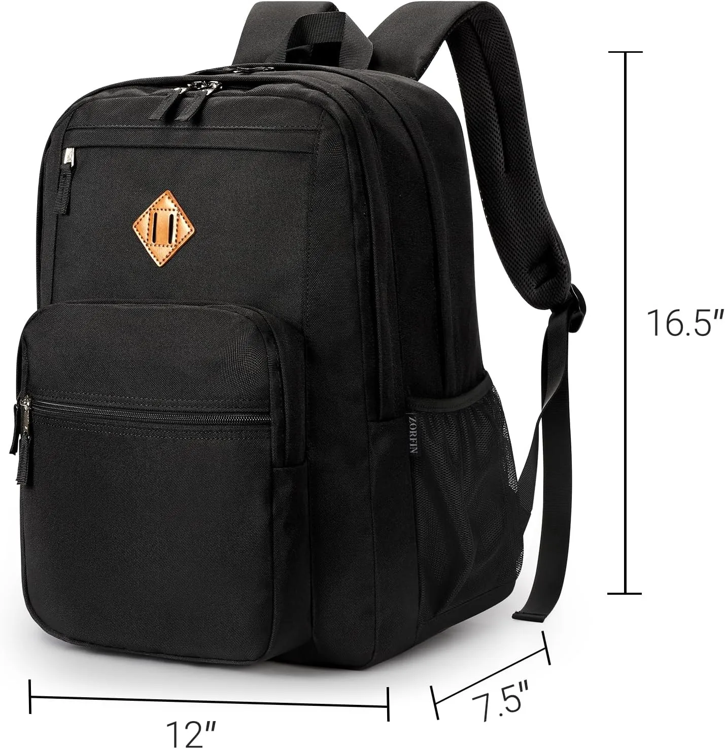 ZORFIN 26L Black Backpack for School, College, and Travel: Water Resistant Bookbag with 8 Compartments