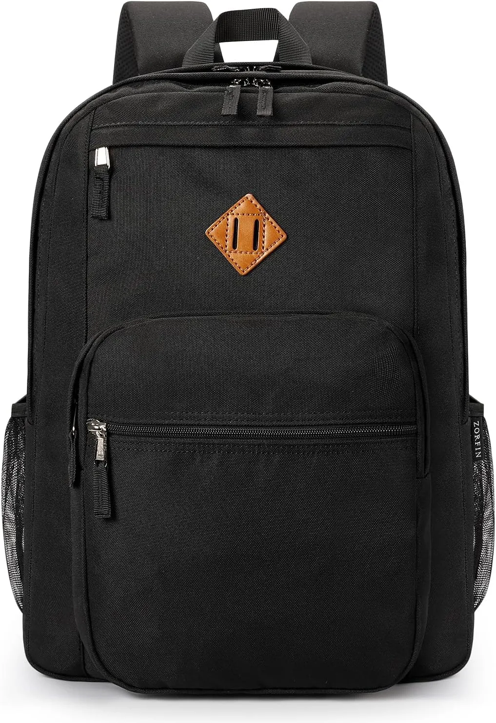 ZORFIN 26L Black Backpack for School, College, and Travel: Water Resistant Bookbag with 8 Compartments